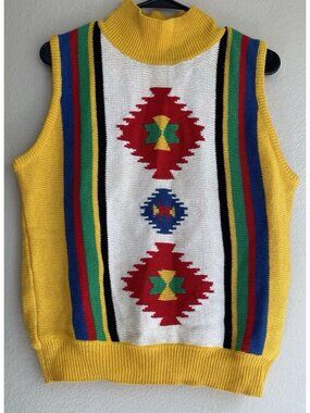 Vintage Genoa Brenda Lim Aztec Tribal cardigan vest Women’s Sz M